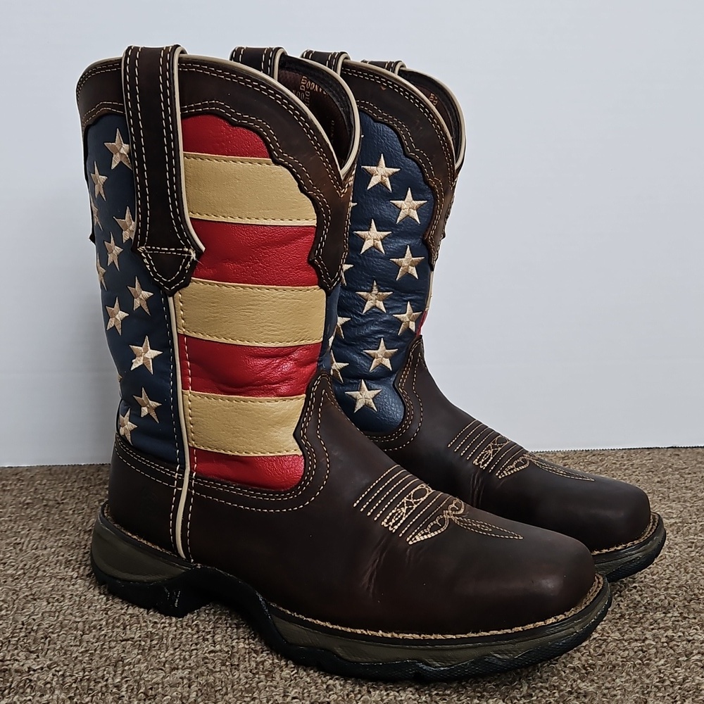 Durango 10" Lady Rebel American Patriotic Flag Leather Square Toe Boots Sz 7